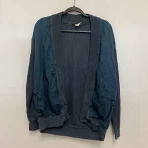 Vintage Salvatore Ferragamo Mens 100% Flax Button Up Blue Cardigan Size Medium